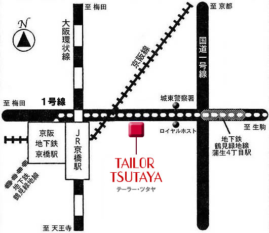 地図：京橋駅から一号線沿いに東へ